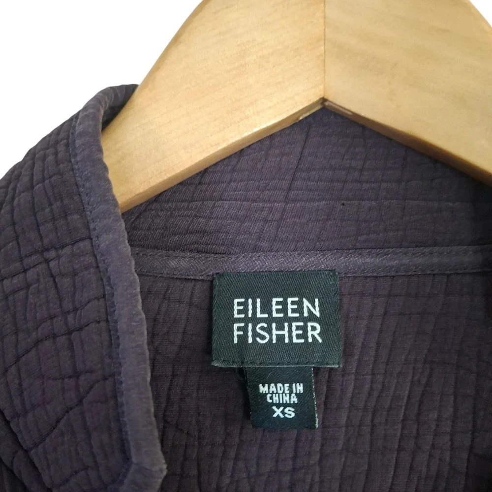 Eileen Fisher Open Front Jacket Womens XS Purple Silk Rayon Crinkle Gauze